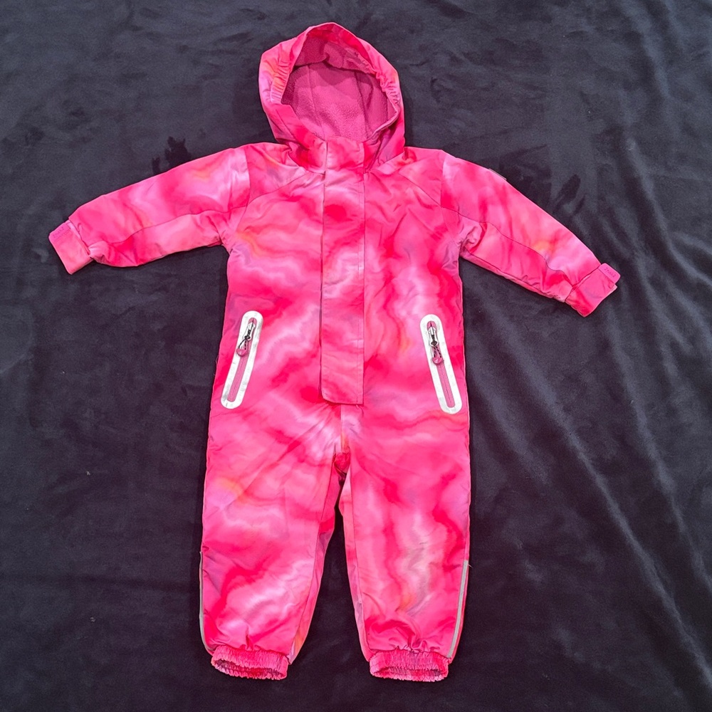 Deux par Deux 2T Pink Marble Print Hooded Snowsuit One Piece